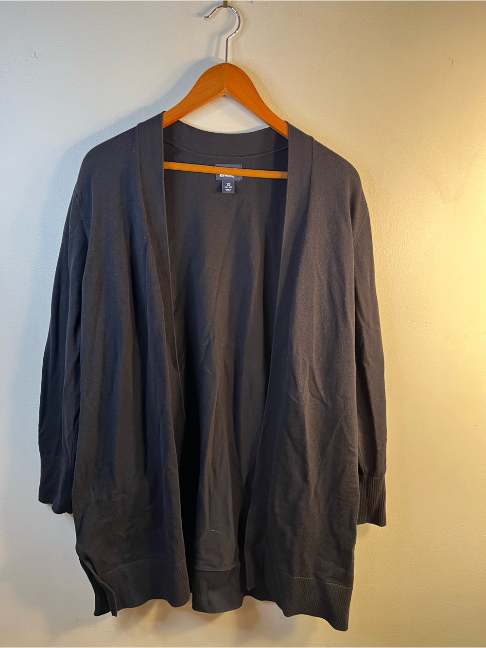 Lands' End Open-Front Cardigan Black with Pockets and Side Vents Women’s 1X